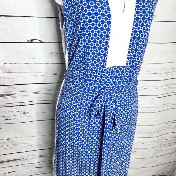 Ann Taylor Blue & White Geometric Sleeveless Belted Shift Dress Size Medium - Picture 3 of 10
